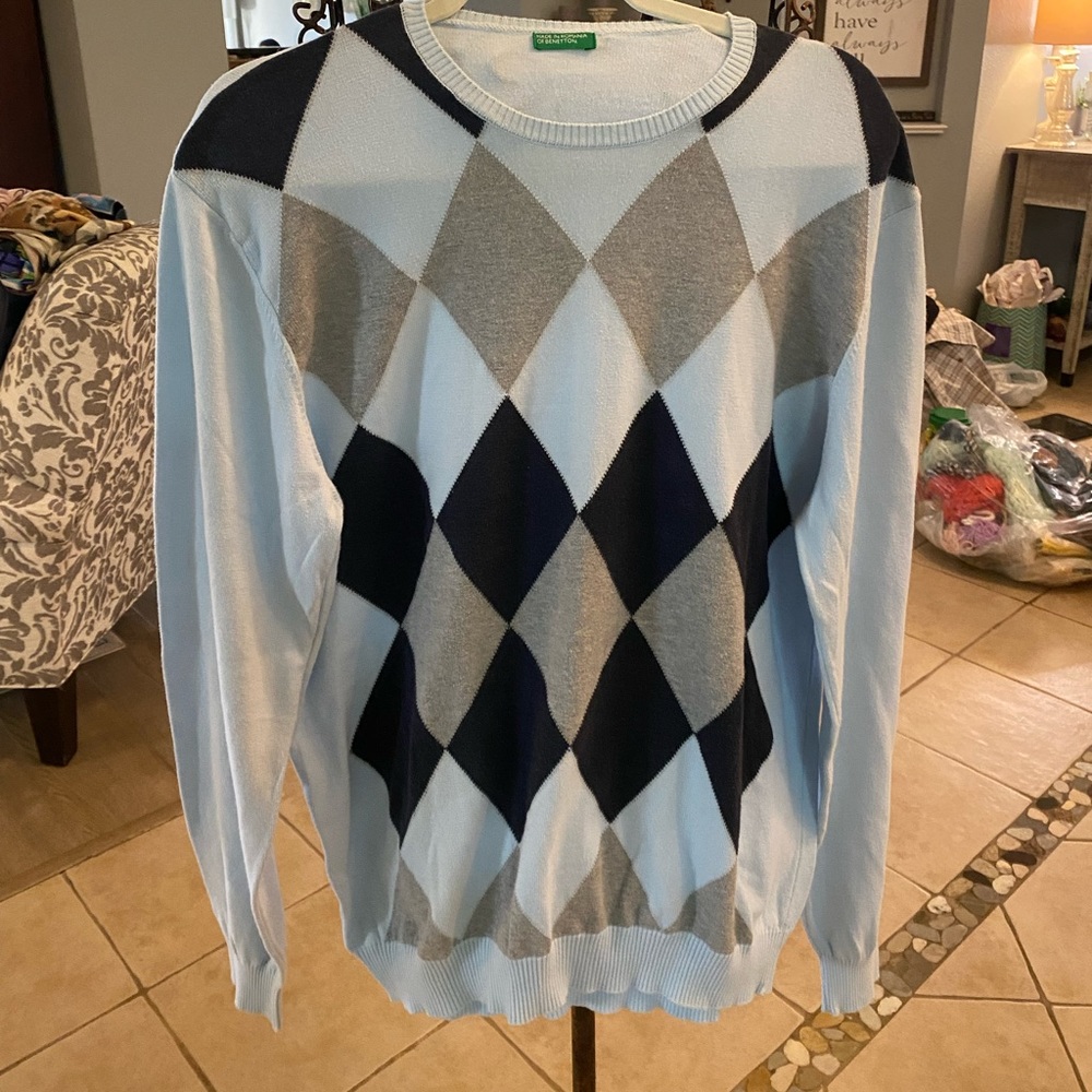 Made In Romania Of Benetton Crew Neck Sweater Cardigan Mens Size Large